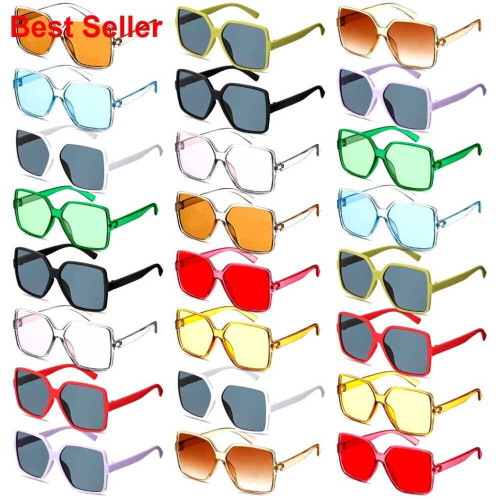 24 Pairs Oversized Square Sunglasses Bulk Retro Vintage Wide Frame Unisex